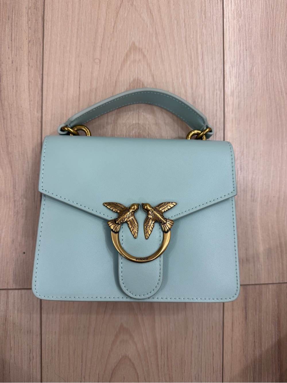 Pinko Mini Top-Handle Bag in Blue with Gold Hardware